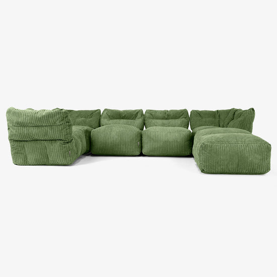 Sofa Modułowa 5-osobowa z Szezlongiem - Klasyczny sztruks Leśna zieleń 01