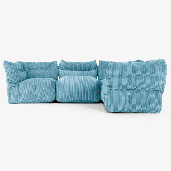 Sofa Modułowa Narożna 4-osobowa - Klasyczny sztruks Morski błękit 02