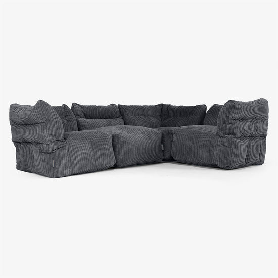 Sofa Modułowa Narożna 4-osobowa - Klasyczny sztruks Czerń 01