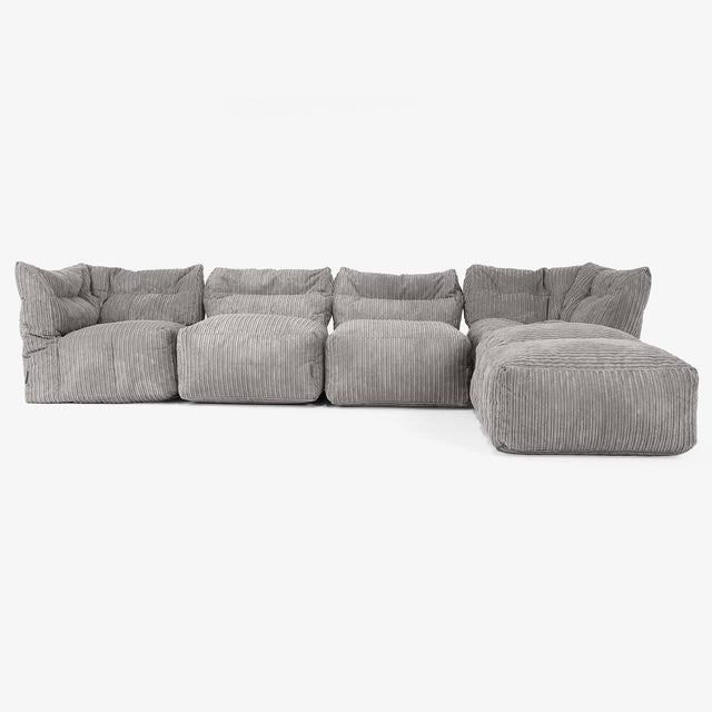 Sofa Modułowa 4-osobowa z Szezlongiem - Klasyczny sztruks Grafit szarość 01