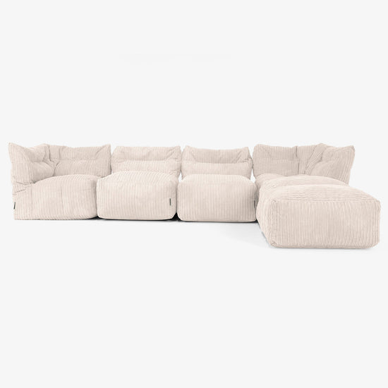 Sofa Modułowa 4-osobowa z Szezlongiem - Klasyczny sztruks Kość słoniowa 01