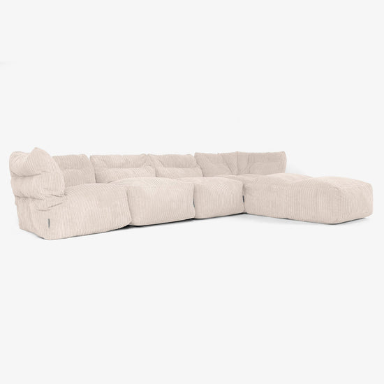 Sofa Modułowa 4-osobowa z Szezlongiem - Klasyczny sztruks Kość słoniowa 02