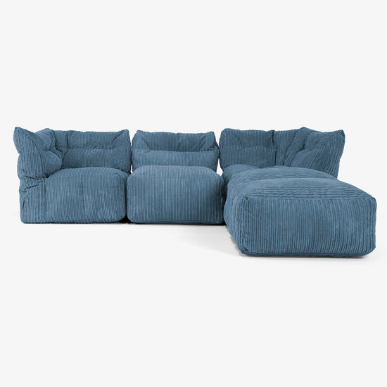 Sofa Modułowa 3-osobowa z Szezlongiem i Podłokietnikami - Klasyczny sztruks Granat 01