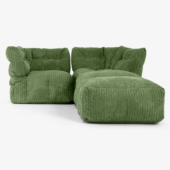 Sofa Modułowa 2-osobowa z Szezlongiem - Klasyczny sztruks Leśna zieleń 01