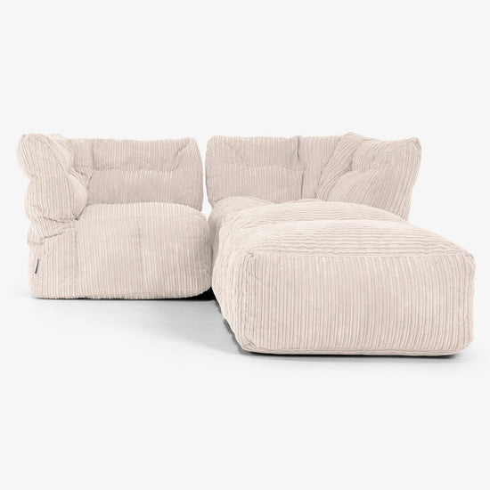 Sofa Modułowa 2-osobowa z Szezlongiem - Klasyczny sztruks Kość słoniowa 01
