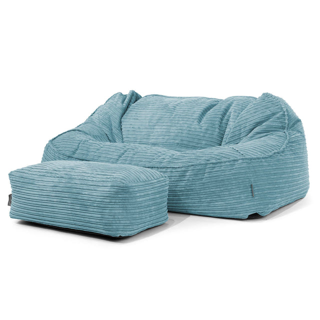 Duża sofa pufa Sloucher - Klasyczny sztruks Morski błękit 02