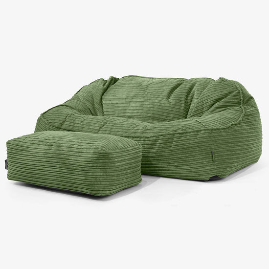 Duża sofa pufa Sloucher - Klasyczny sztruks Leśna zieleń 02