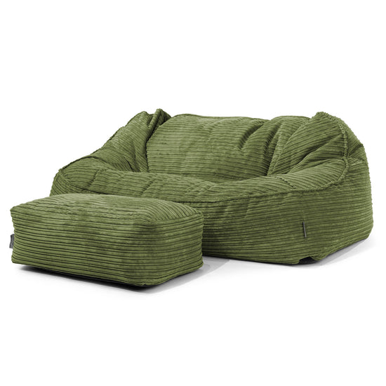 Duża sofa pufa Sloucher - Klasyczny sztruks Leśna zieleń 02