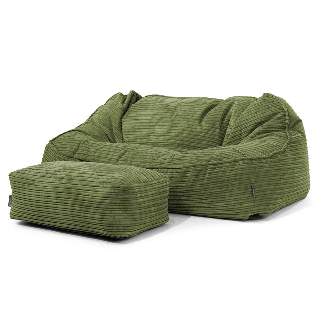 Duża sofa pufa Sloucher - Klasyczny sztruks Leśna zieleń 02