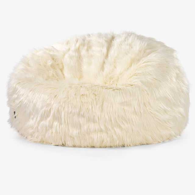 Klasyczna sofa pufa - Mongolskie Sztuczne Futro Śmietanka 01