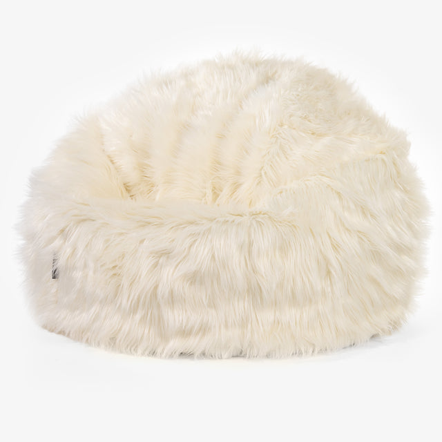 Klasyczne siedzisko pufa - Mongolskie Sztuczne Futro Śmietanka 01