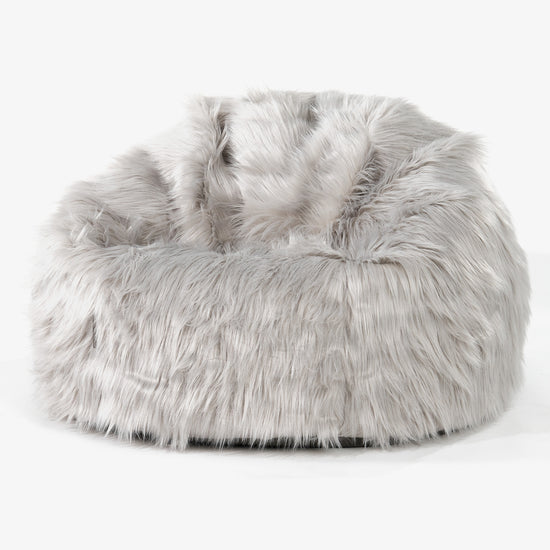 Klasyczne siedzisko pufa - Mongolskie Sztuczne Futro Szarość 01