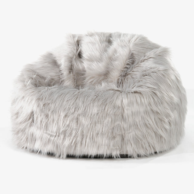 Klasyczne siedzisko pufa - Mongolskie Sztuczne Futro Szarość 01