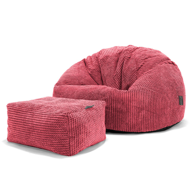 Klasyczne siedzisko pufa sako - Pom Pom Czerwony pastelowy 02
