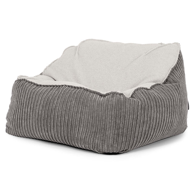 Pufa fotel Sloucher - Boucle & sztruks Grafit szarość 01