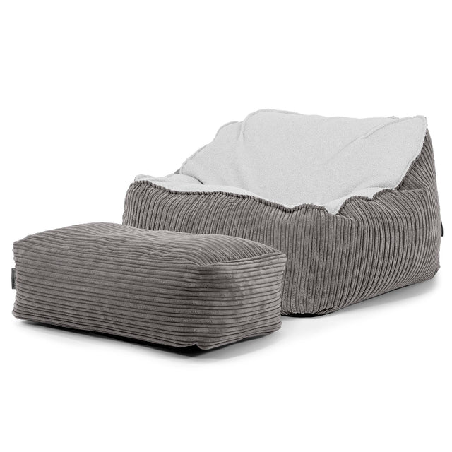 Pufa fotel Sloucher - Boucle & sztruks Grafit szarość 03
