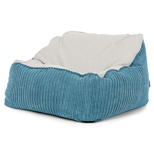 Pufa fotel Sloucher - Boucle & sztruks Morski błękit 01