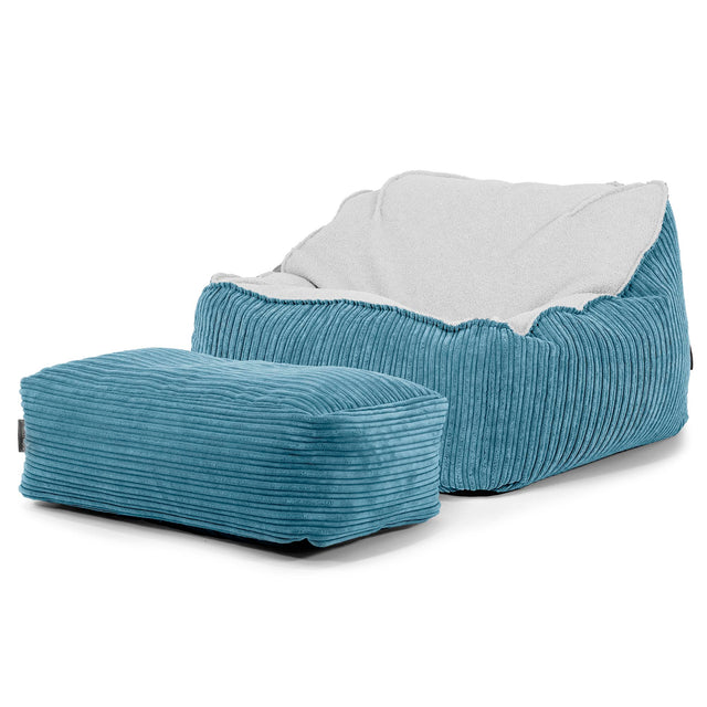 Pufa fotel Sloucher - Boucle & sztruks Morski błękit 03