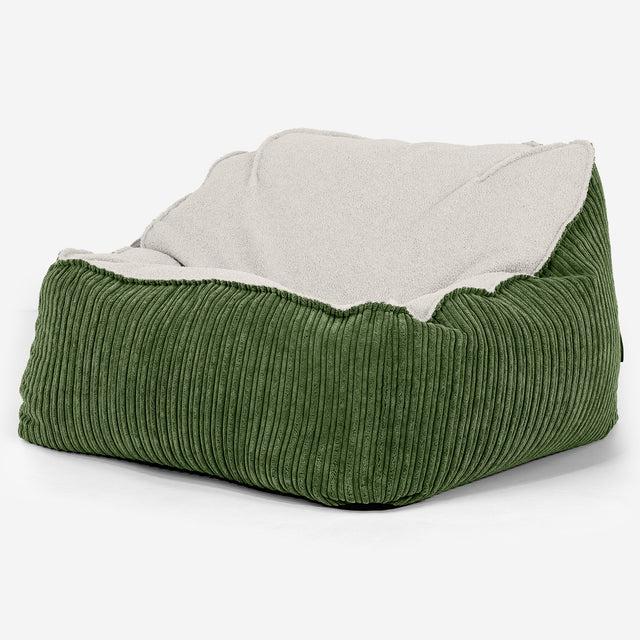 Pufa fotel Sloucher - Boucle & sztruks Leśna zieleń 01