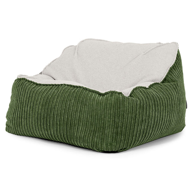 Pufa fotel Sloucher - Boucle & sztruks Leśna zieleń 01