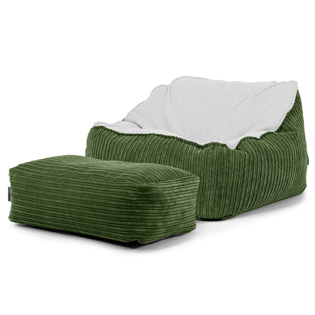 Pufa fotel Sloucher - Boucle & sztruks Leśna zieleń 03