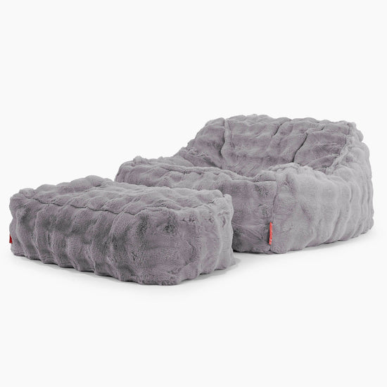 Pufa fotel Sloucher - Sztuczne futro Bąbelkowe Szarość 02