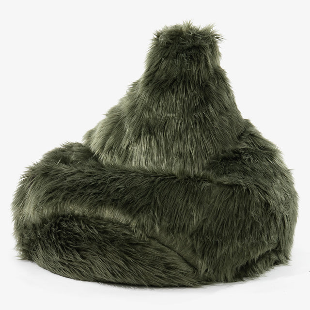 Siedzisko z wysokim oparciem pufa sako - Mongolskie Sztuczne Futro Szałwiowy zielony 01