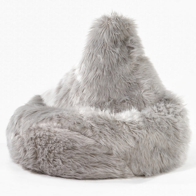 Siedzisko z wysokim oparciem pufa sako - Mongolskie Sztuczne Futro Szarość 01