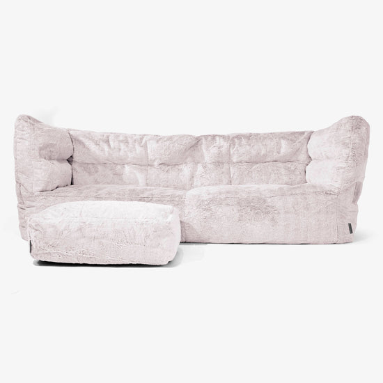 Sofa 3-osobowa pufa Albert 2.0 - Sztuczne futerko z królika Łosoś 02