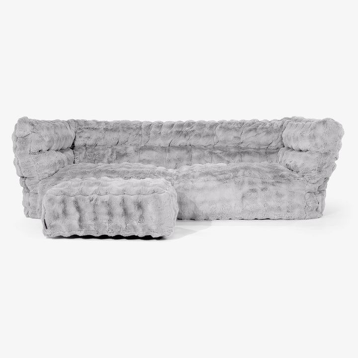 Sofa 3-osobowa pufa Albert 2.0 - Sztuczne futro Bąbelkowe Szarość 02