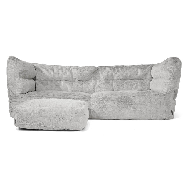 Sofa 3-osobowa pufa Louis - Sztuczne futerko z królika Jasna szarość 02