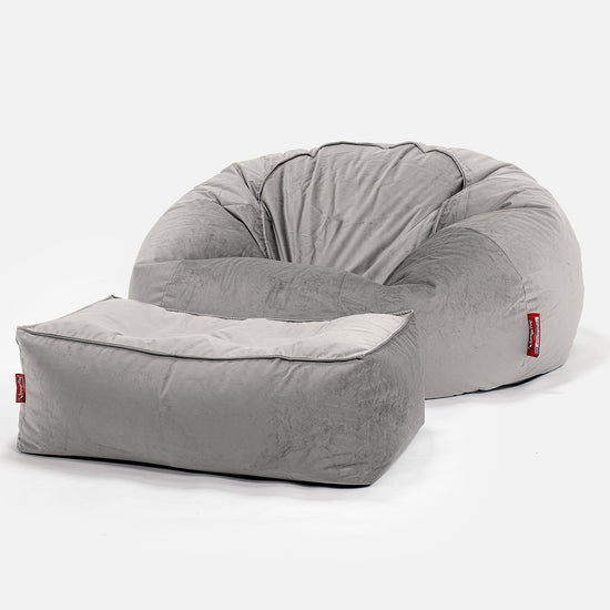 Klasyczna sofa pufa - Aksamit Srebro 02