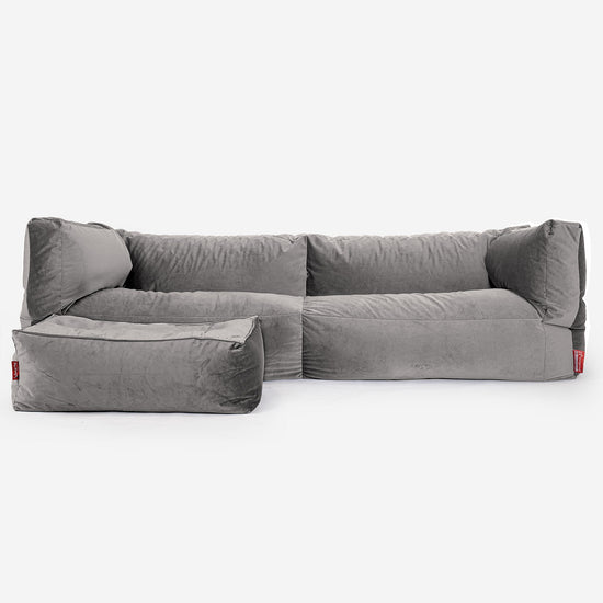 Sofa 3-osobowa pufa Albert - Aksamit Srebro 02