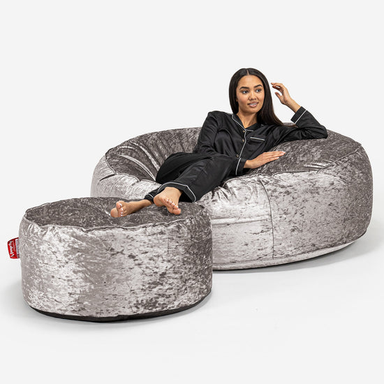 Sofa pufa XXL Mega Mammoth - Aksamit w stylu vintage Srebro 02