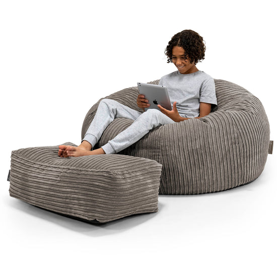 Sofa pufa dla dzieci 6-14 lat - Klasyczny sztruks Grafit szarość 01