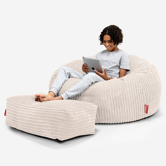 Sofa pufa dla dzieci 6-14 lat - Klasyczny sztruks Kość słoniowa 01