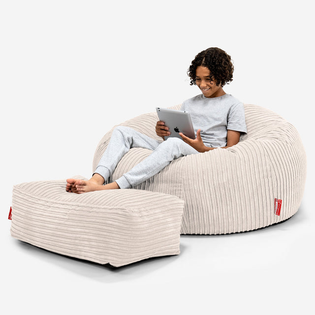 Sofa pufa dla dzieci 6-14 lat - Klasyczny sztruks Kość słoniowa 01