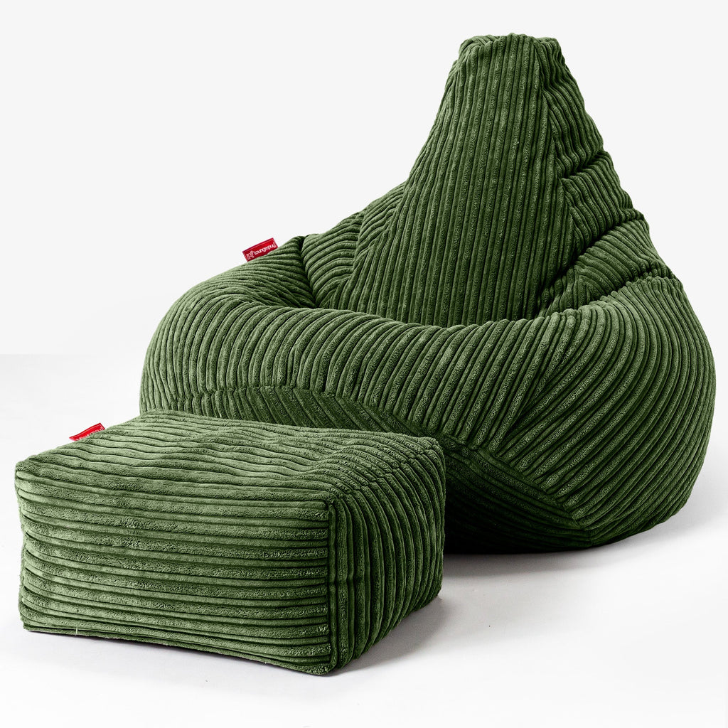 Siedzisko z wysokim oparciem pufa sako dla gracza dzieci 6-14 lat - Klasyczny sztruks Leśna zieleń 03