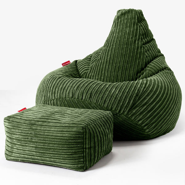 Siedzisko z wysokim oparciem pufa sako dla gracza dzieci 6-14 lat - Klasyczny sztruks Leśna zieleń 01