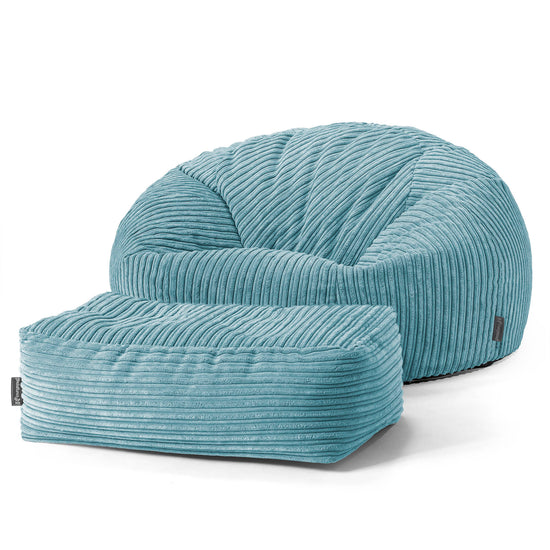 Klasyczna sofa pufa - Klasyczny sztruks Morski błękit 02