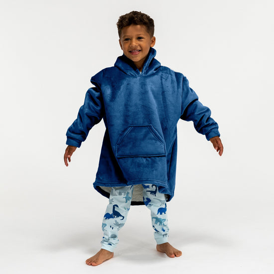 Bluza oversize / koc z kapturem dla dzieci - Plusz minky Ciemnoniebieski 01