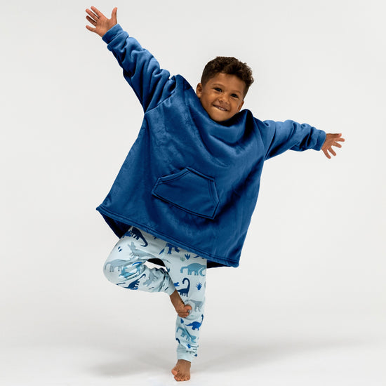 Bluza oversize / koc z kapturem dla dzieci - Plusz minky Ciemnoniebieski 02