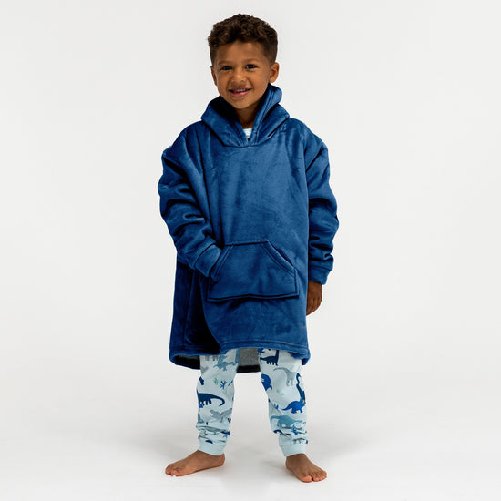 Bluza oversize / koc z kapturem dla dzieci - Plusz minky Ciemnoniebieski 03