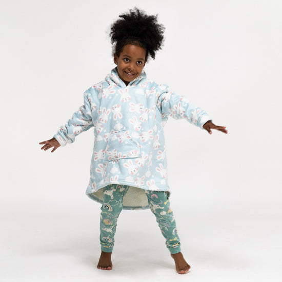 Bluza oversize / koc z kapturem dla dzieci - Plusz minky Królik 01