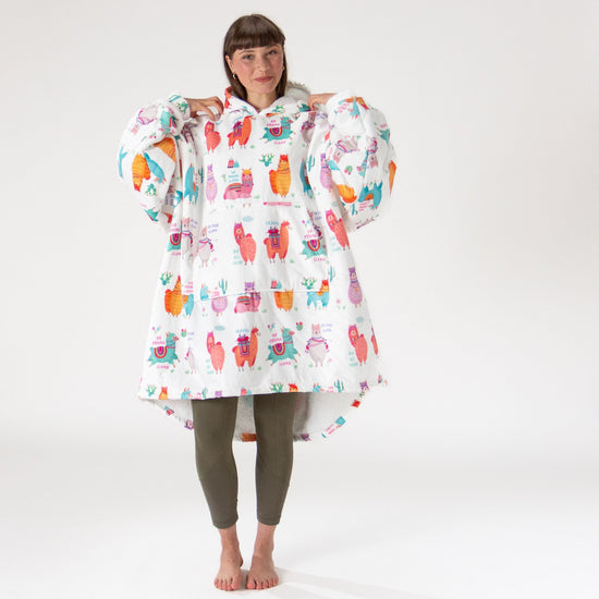 Bluza oversize / koc z kapturem dla mężczyzn lub kobiet - Plusz minky Lama 02