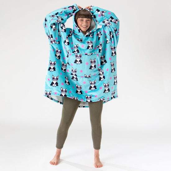 Bluza oversize / koc z kapturem dla mężczyzn lub kobiet - Plusz minky Mops 01