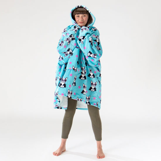 Bluza oversize / koc z kapturem dla mężczyzn lub kobiet - Plusz minky Mops 02