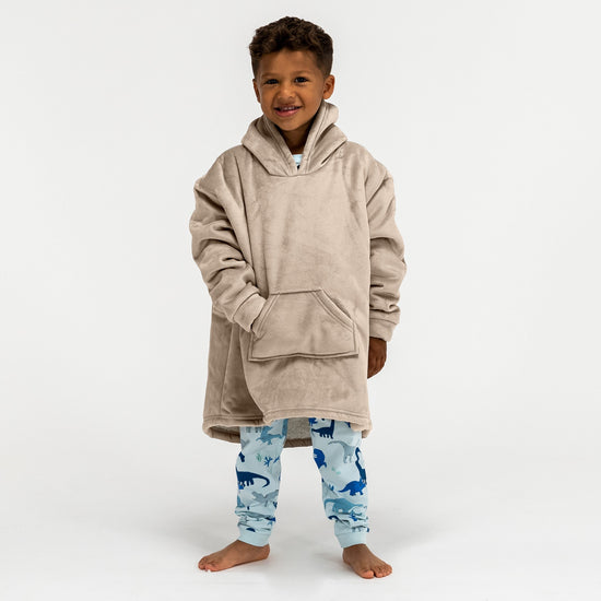 Bluza oversize / koc z kapturem dla dzieci - Plusz minky Śmietanka / Mysi 01