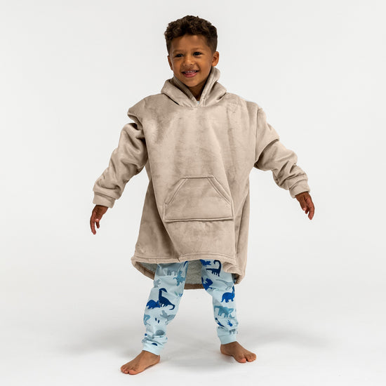 Bluza oversize / koc z kapturem dla dzieci - Plusz minky Śmietanka / Mysi 03
