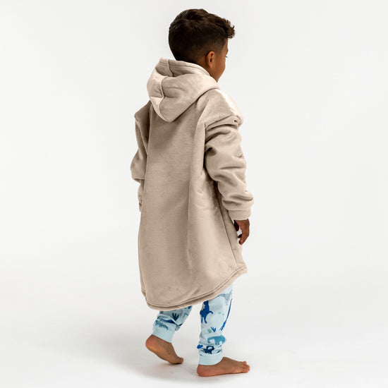 Bluza oversize / koc z kapturem dla dzieci - Plusz minky Śmietanka / Mysi 04